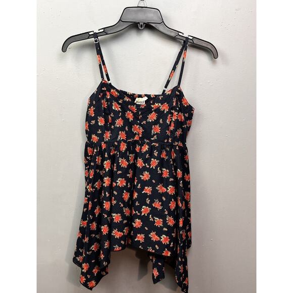 Mudd Floral Tank Womens Medium Blue‎ Flowy Smocked back Lightweight Boho Cottage - Picture 1 of 8